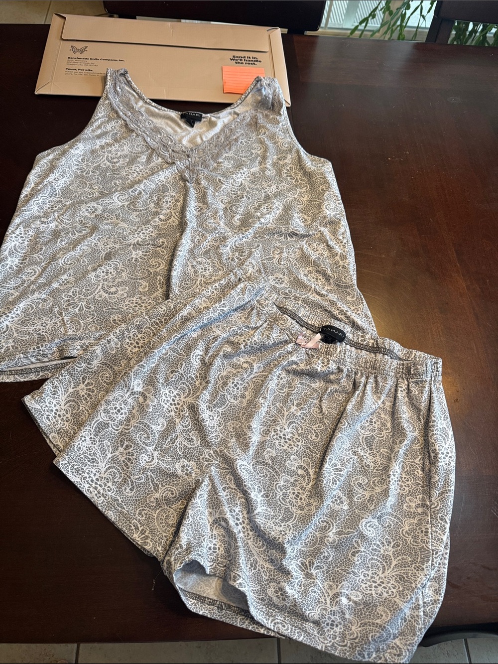 Tahari Light Gray Lace-Print Tank & Short Sleep Set